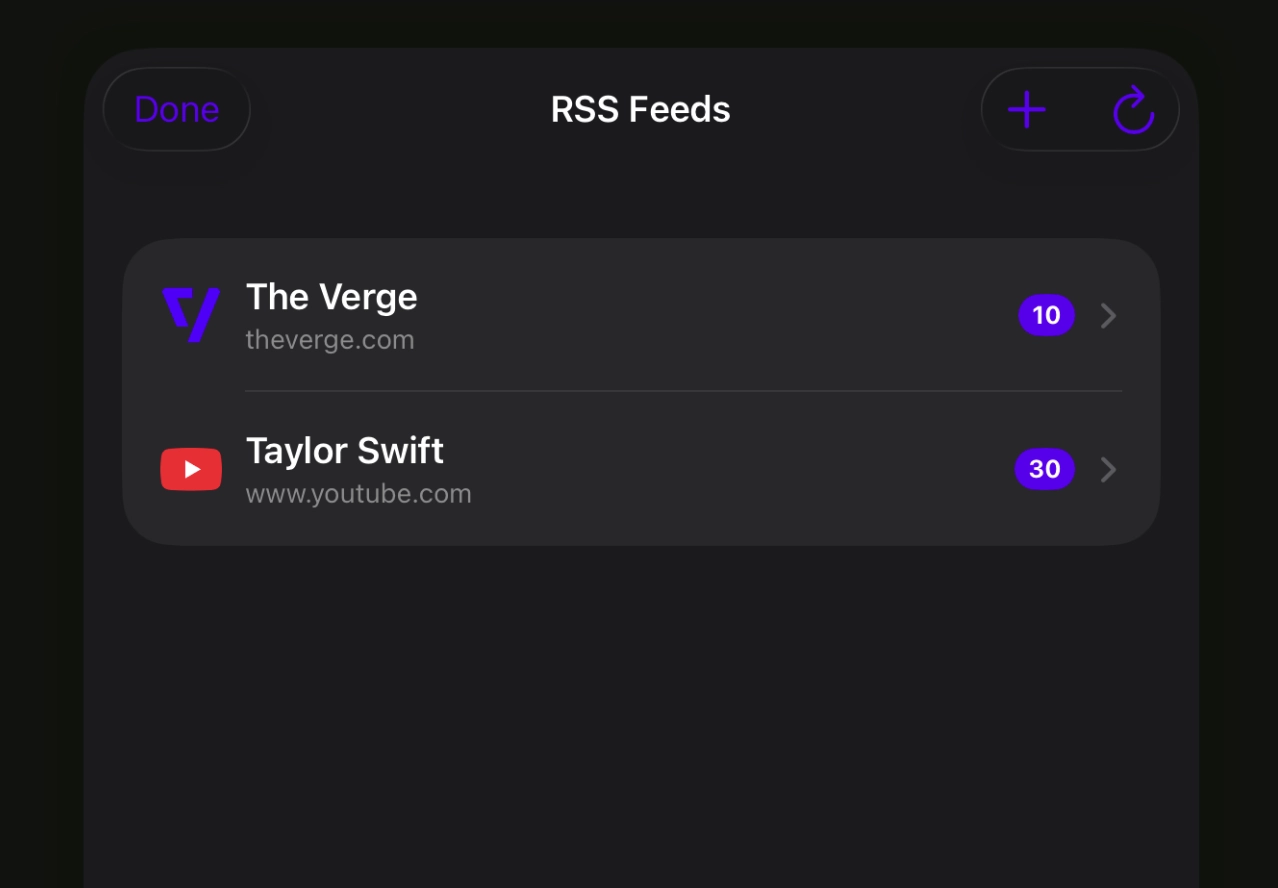 RSS reader feature